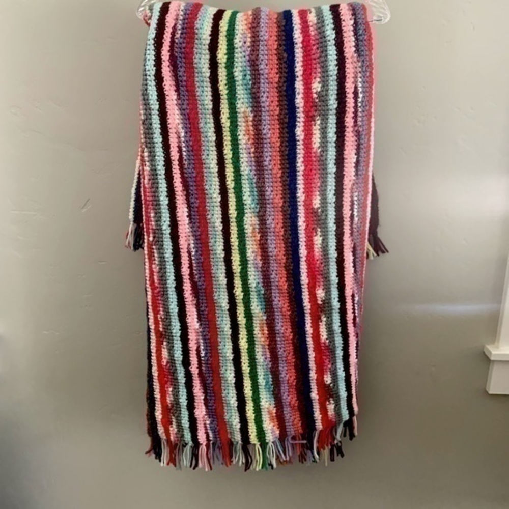 Handmade crochet rainbow throw blanket 39” X 48” Rainbow Pride‌‌‌‌‌‌‌‌‌‌‌‌‌‌‌‌‌